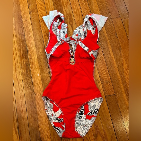 RACHEL Rachel Roy Island Getaway Tie-Front Ruffle One-Piece Swimsuit - Picture 4 of 5